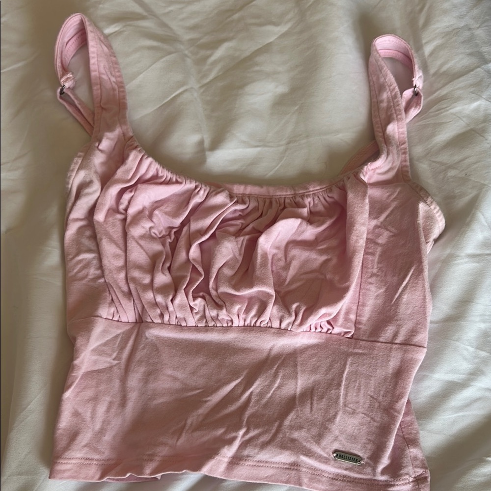 Hollister Light Pink/ White with Blue Flowers Tank Top